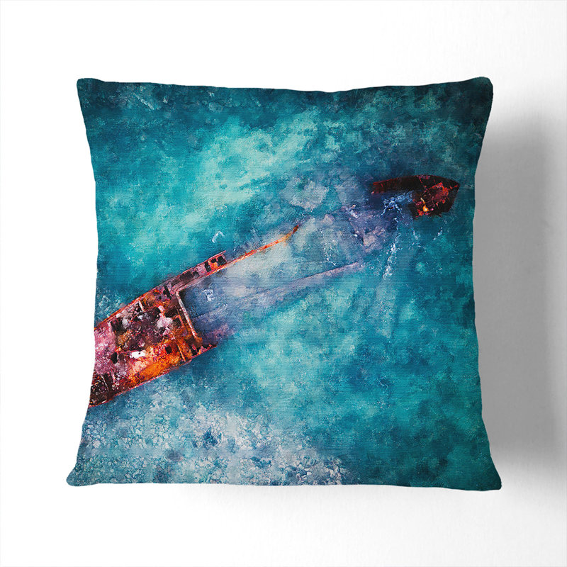 Wreck Of A Boat Painting Square Throw Cushion, 55cm H x 55cm W x 20cm D, Black