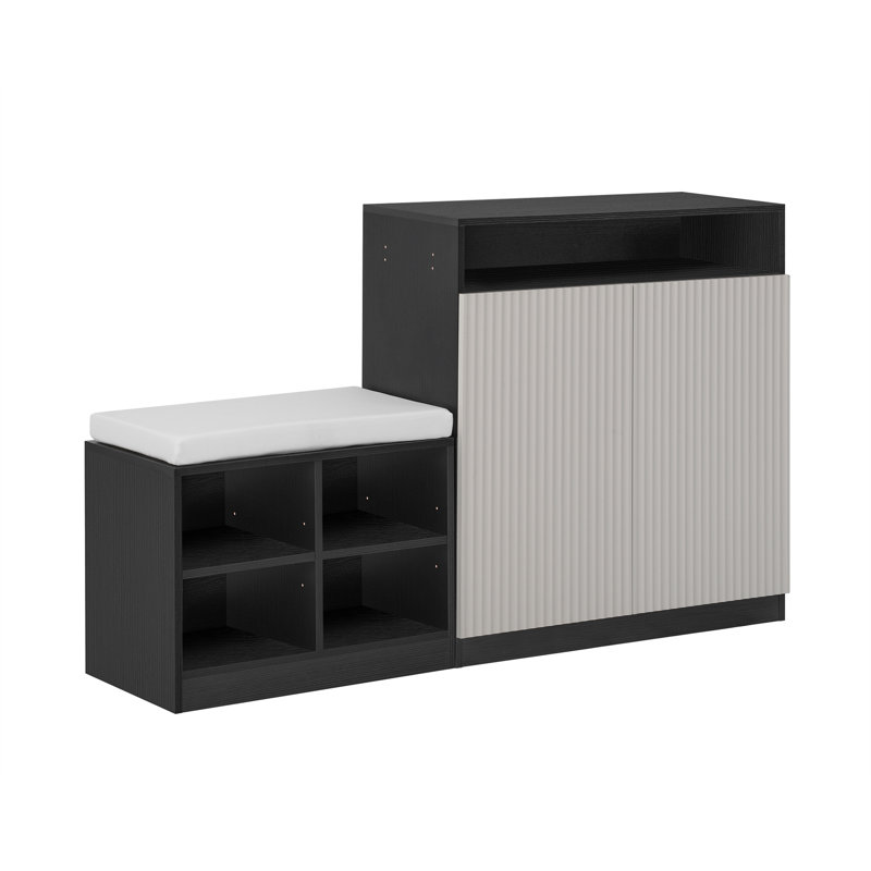 Wavelle Modern Living Room Cabinet with Shoe Bench and Adjustable Shelves, Black
