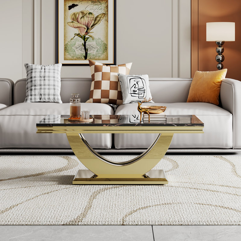 Dijoun Marble Top Single Coffee Table, Gold, Black