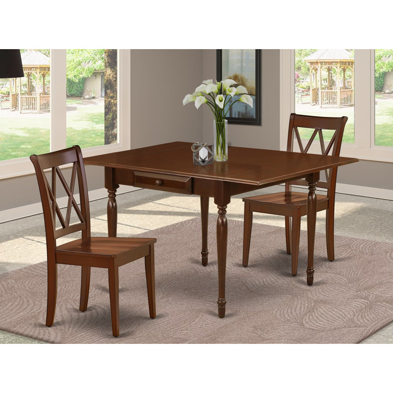 L'ensemble de table de cuisine 3 pièces pour petits espaces comprend une table de salle à manger rectangulaire avec Dropleaf et 2 chaises en bois massif, 36 x 54 pouces, acajou