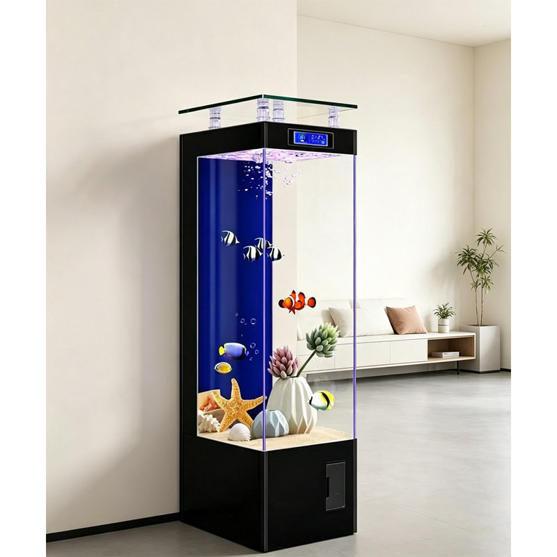 Aquarium vertical minimaliste en verre ultra-transparent avec éclairage DEL intégré