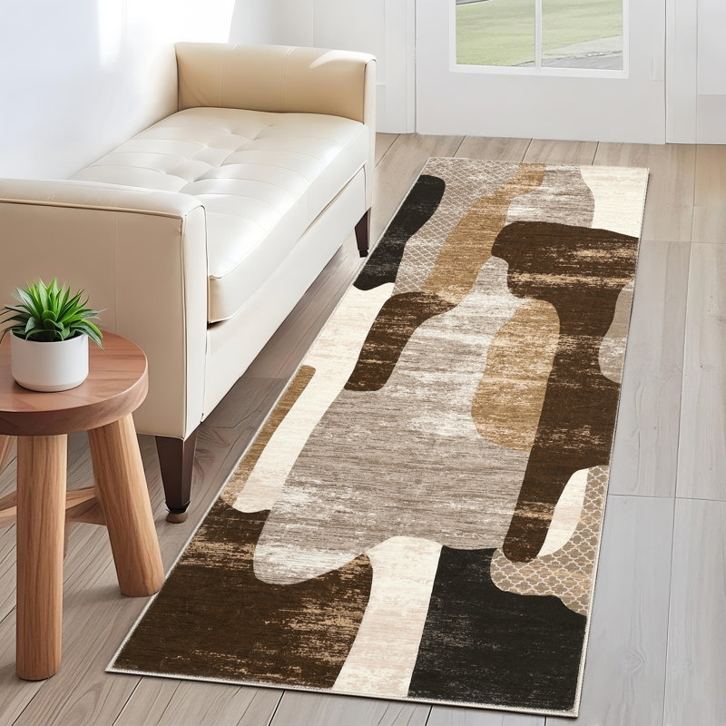 Tapis antidérapant et lavable Patchwork, Brun, 2 x 6 pi