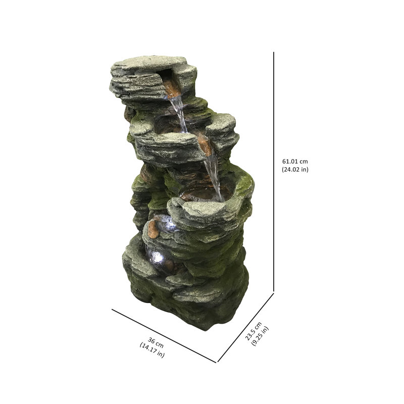 Multilevel Stone Outdoor Fountain with Cool White LED Lights