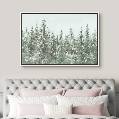 Green Winter Vintage Pine Tree Forest Simple Minimalist Pictures Canvas Print Wall Art