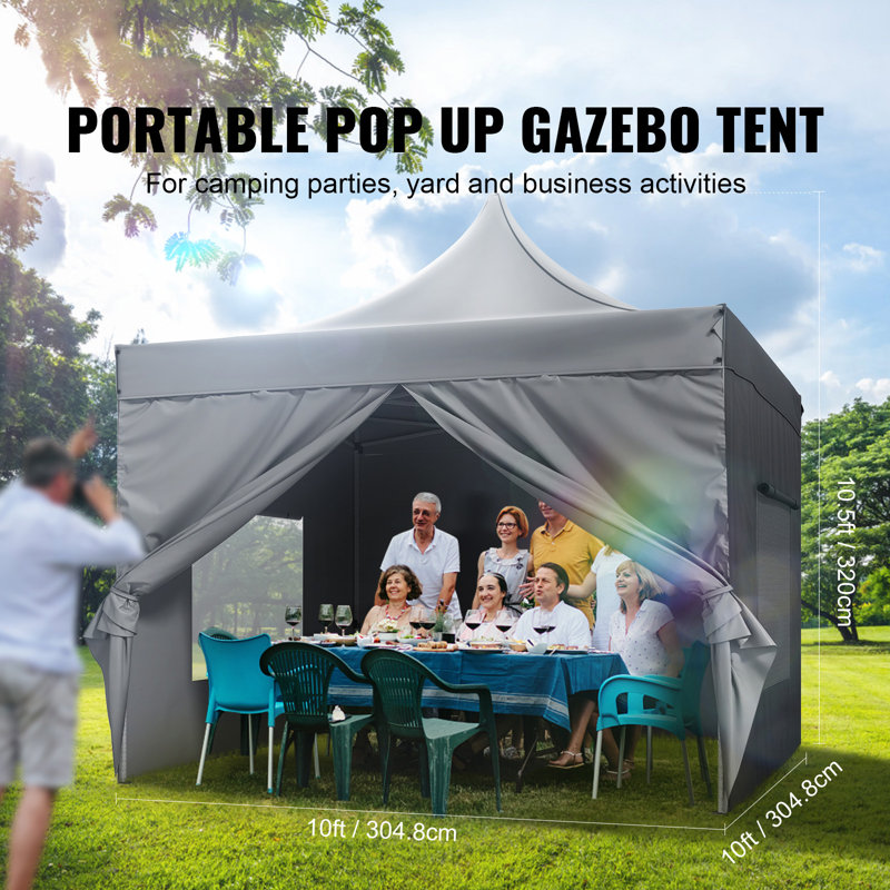 VEVOR 10x10 FT Gray Pop-Up Canopy Tent with Sidewalls