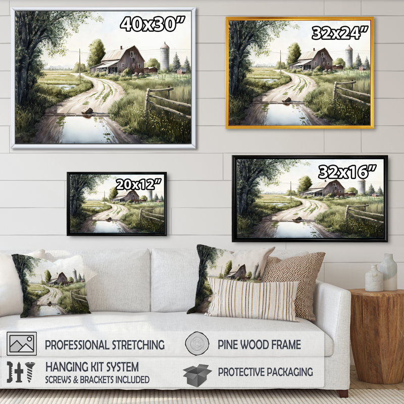 «Welcome To The Farm I», art mural sur toile, H 24 po x l 32 po x P 1 po, Cadre flottant doré