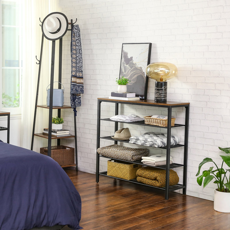 16 Pair Shoe Storage Bench, Rustic Brown