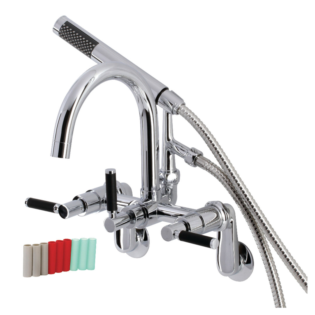 Kingston Brass Kaiser Three-Handle 2-Hole Tub Wall Mount Clawfoot Tub Faucet with Hand Shower Kingston Brass