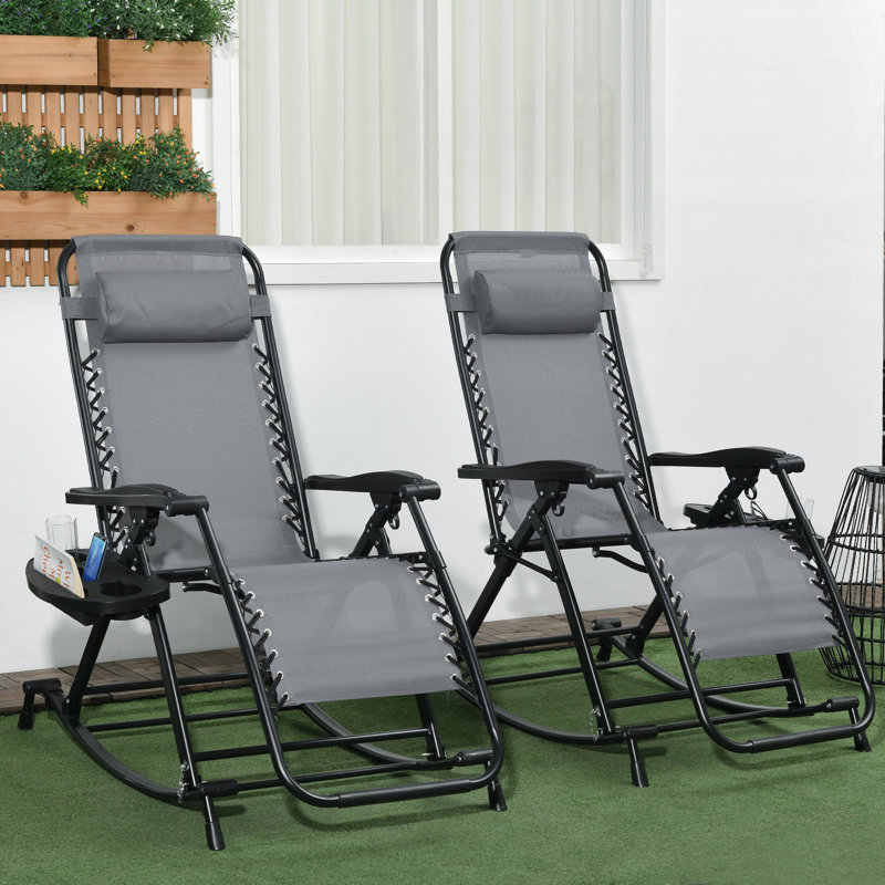 Outsunny 2 Pieces Outdoor Rocking Chairs, Gray