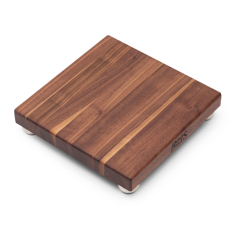 Planche en noyer grain 1,5 "avec pieds en acier inoxydable Gift, Brun / Blanc, l 12 po x L 12 po