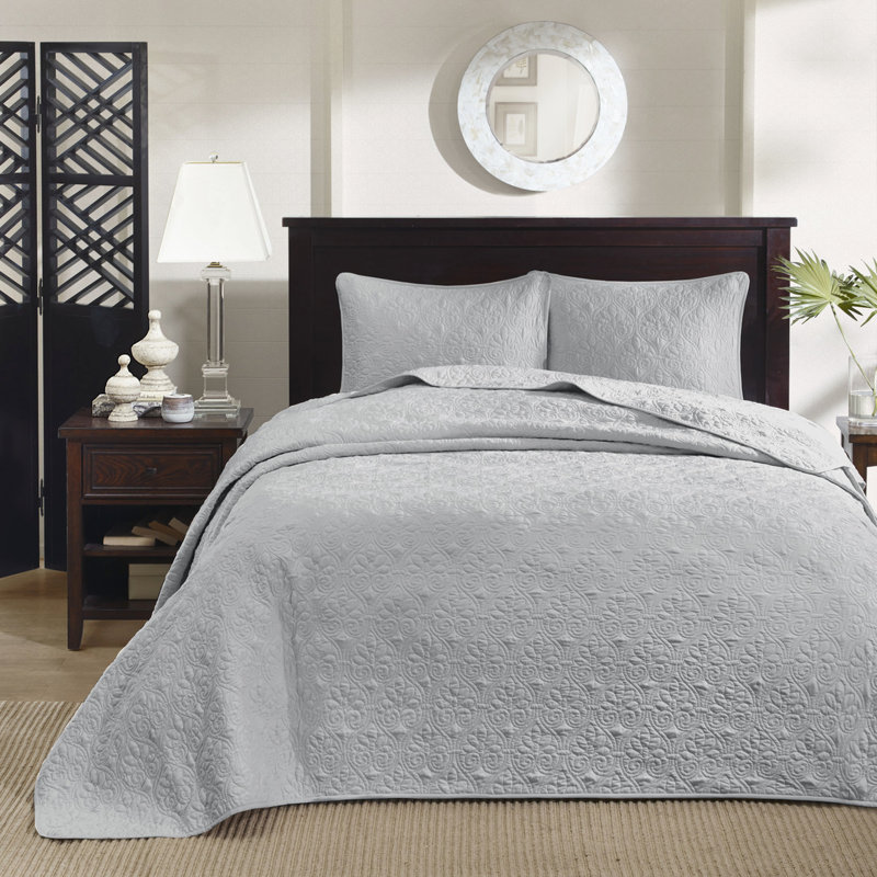 Couvre-lit réversible gris pour très grand lit avec rembourrage stable en coton de qualité