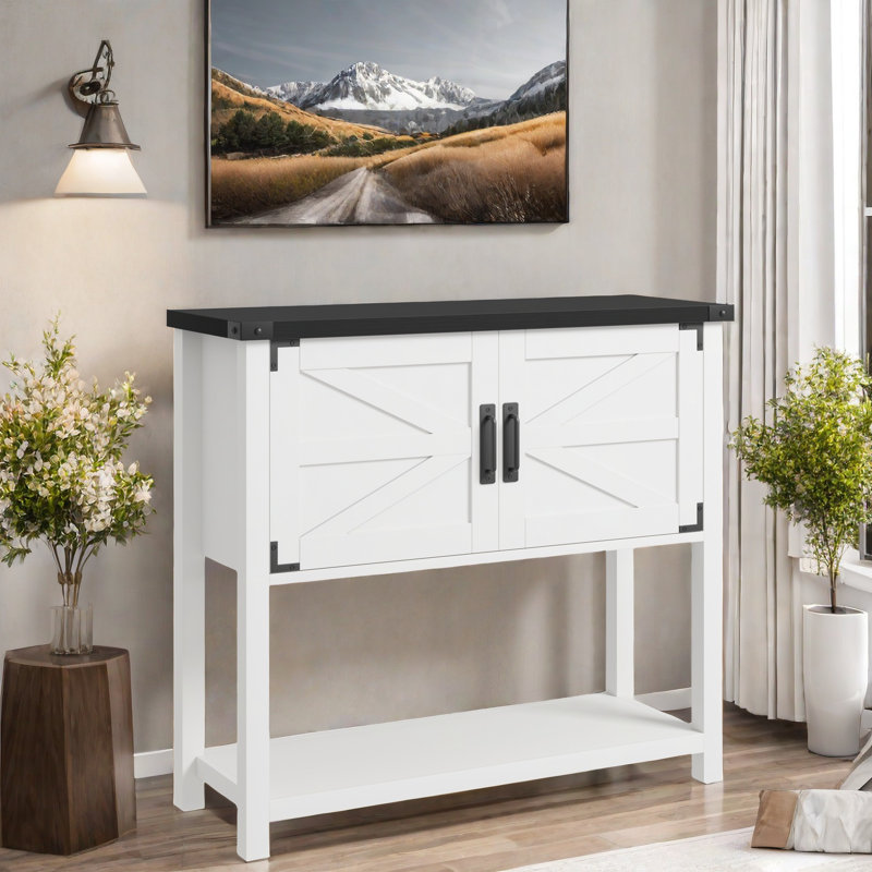 Console Farmhouse avec armoire à 2 portes, Blanc / Espresso