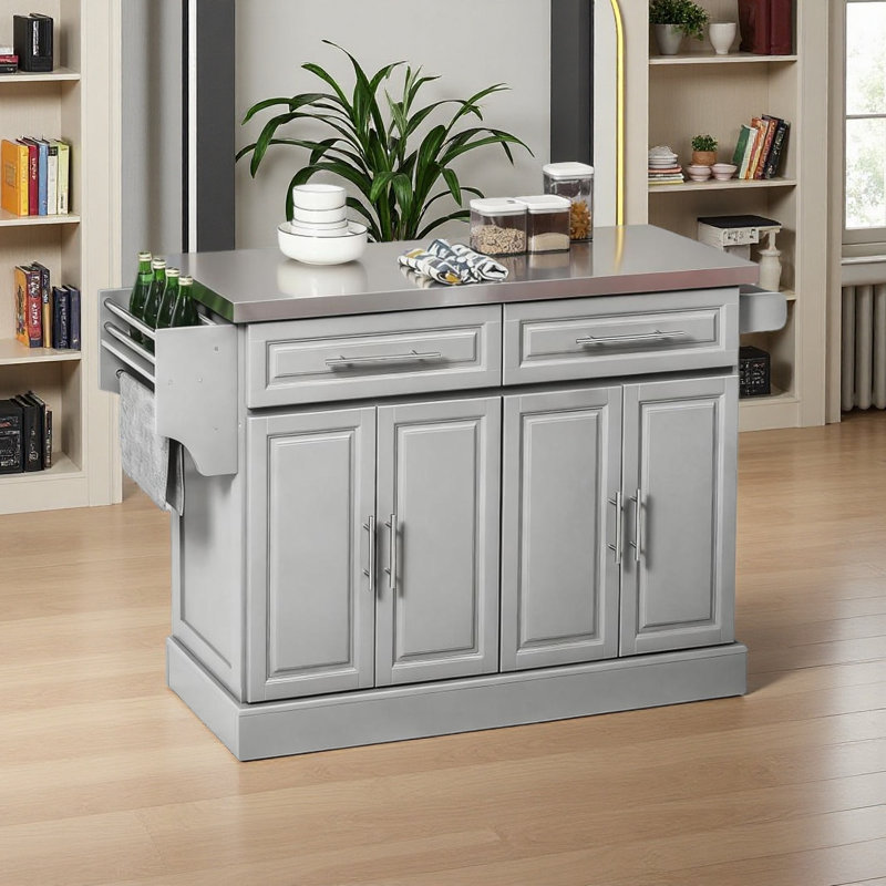 Kitchen Island Rolling Kitchen Island Cart With 2 Drawers, Spice, Knife And Towel Rack