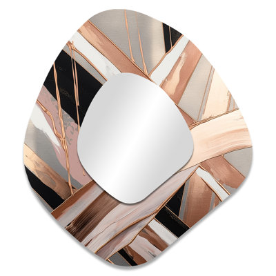 Metallic Stripes And Circles II - Marble Unique Shape Decorative Wall Mirror, Modern Asymmetrical Mirror, Printed Metal Art