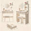 Ensemble de coiffeuse ronde à DEL avec tabouret rembourré, miroir à intensité variable 3 couleurs tactile, 2 prises CA et 2 prises USB intégrées, grand plateau de table et rangement multicouche