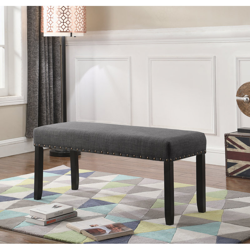 Fabric Dining Bench With Nailhead Trim, Grey, Gray