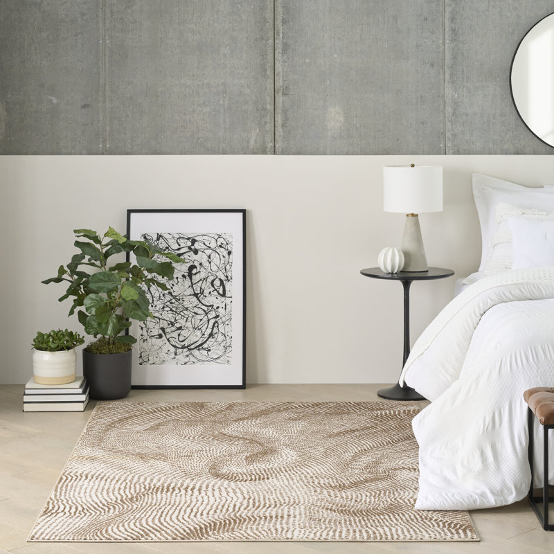 Alim Abstract Machine Made Area Rug, Beige Brown, Rectangle 160 x 221 cm