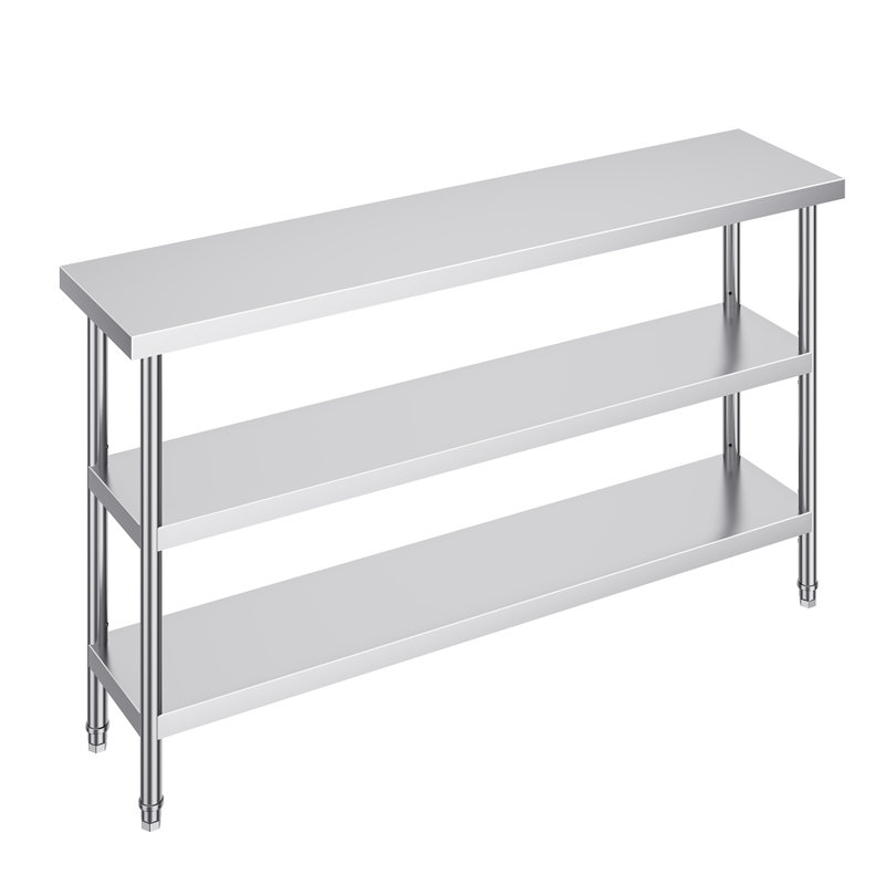 Table de préparation alimentaire en acier inoxydable 34 pouces avec 2 tablettes réglables, 34" H x 60" W x 14" D