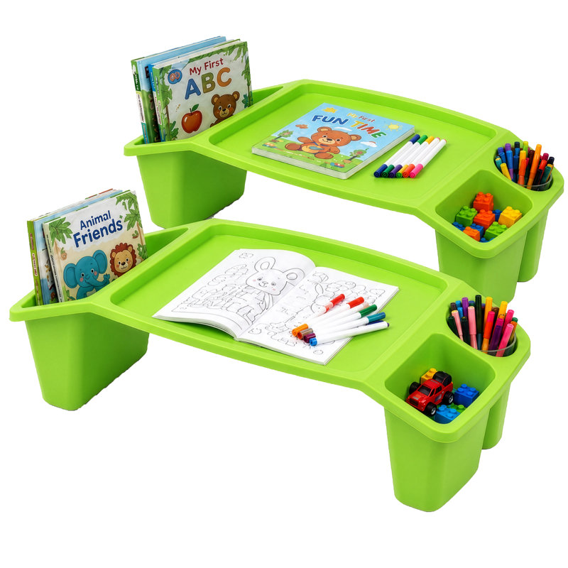 Ensemble de 2 tables d'activités vertes avec porte-gobelets et rangement, Vert, ensemble de 2