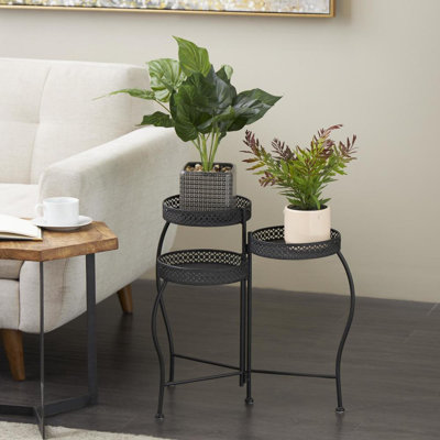 Support pour plante d'intérieur et d'extérieur incurvé en métal à 3 niveaux avec motifs floraux et volutes Orlande