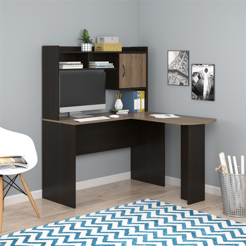 L-Shaped Computer Desk, Rustic Oak/Espresso