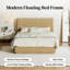 Élégante base de lit pour grand lit avec lumières DEL, design moderne ondulé en bois ondulé, finition chêne-333586850