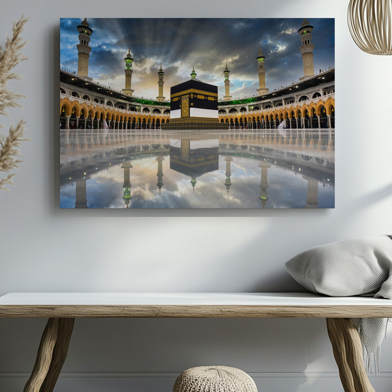 Toile, une scène majestueuse représentant la Kaaba au centre de l'art mural Une grande mosquée entourée de détails architecturaux complexes