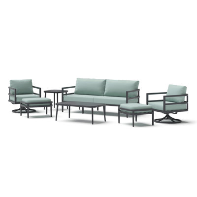 Morelia 7-Piece Sunbrella® Outdoor Motion Patio Seating Set - Spa Blue