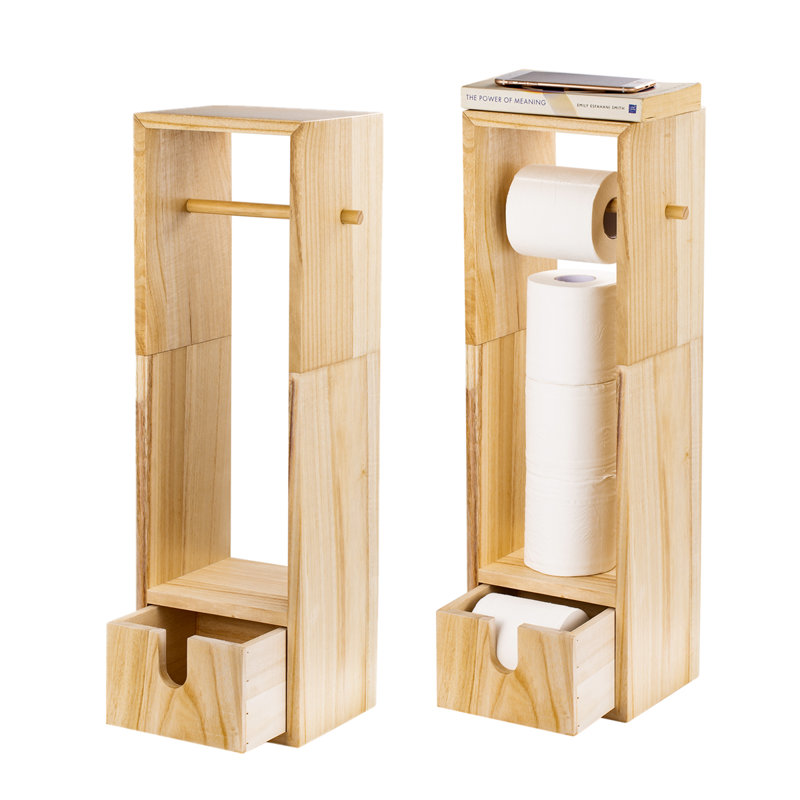 Porte-papier hygiénique sur pied en bois, Naturel