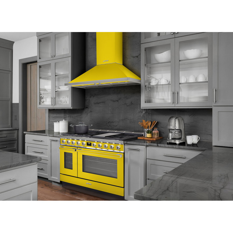 SMEG Portofino 48" 600 CFM Convertible Wall Mount Range Hood, Red