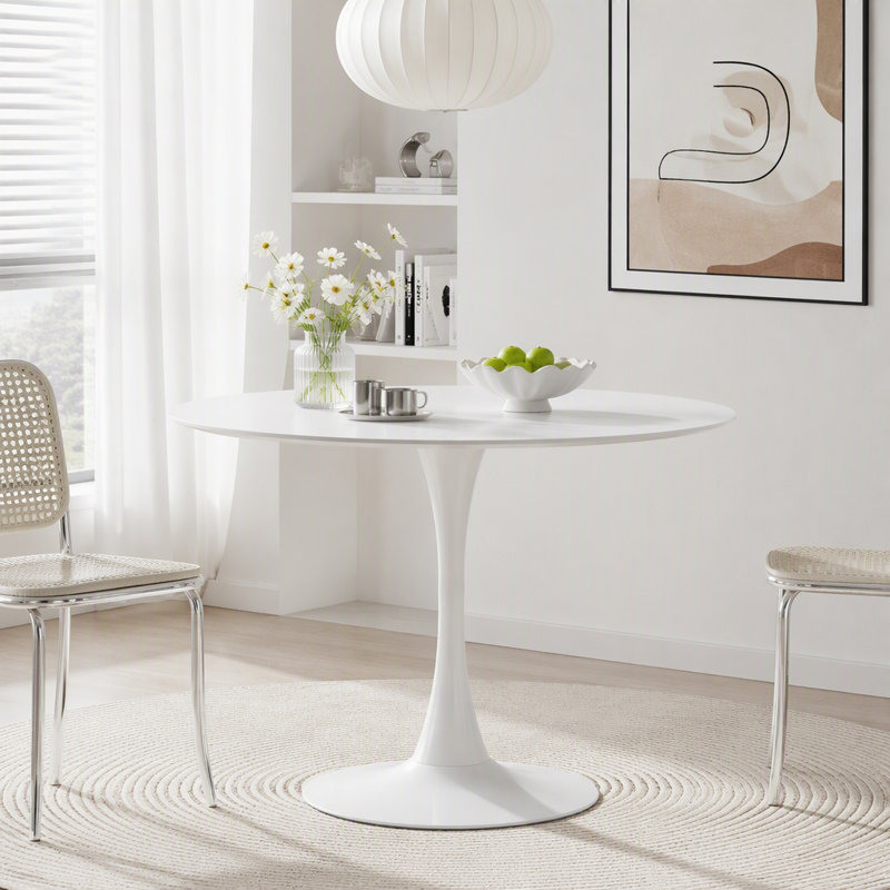 Table à manger ronde blanche moderne, 31.5"W, White