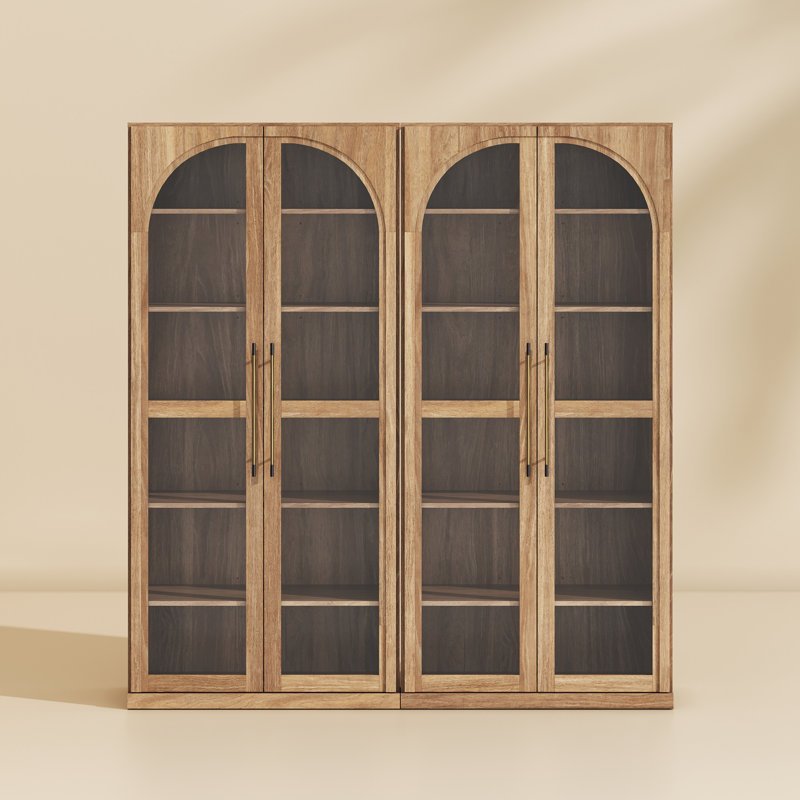 Ensemble de 2 armoires de rangement 67 po, bibliothèque en verre à 6 tablettes, brun clair, Chameau