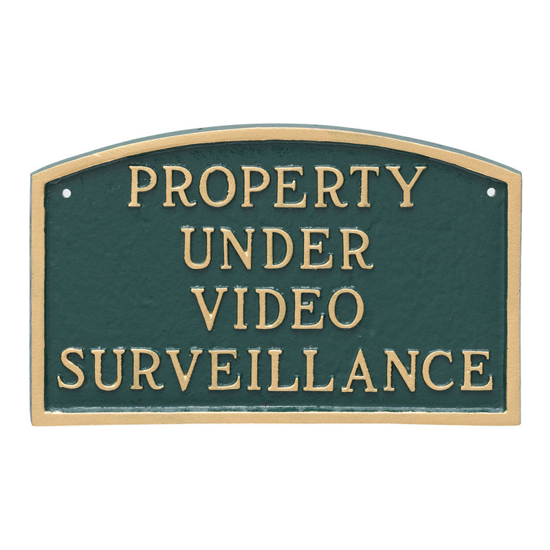 Property Under Video Surveillance Statement Garden Plaque, Hunter Green/Gold, 10" H x 15" W x 0.25" D