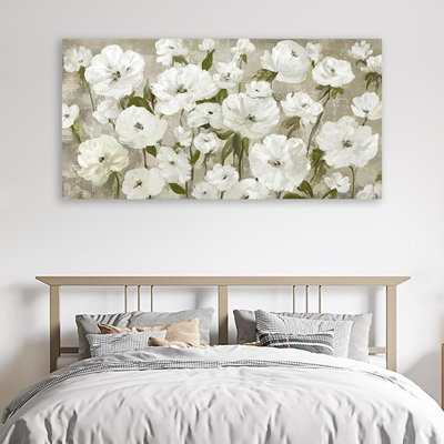 Grandes fleurs, art mural pour le salon, art encadré, fleurs sauvages, crème, fleurs rétro, impressions sur toile pour la cuisine de la chambre, bureau à domicile, décoration murale 20 po x 40 po