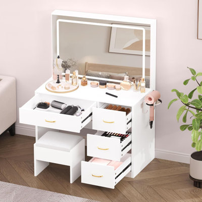 Dajanea Dressing Table with Mirror，Makeup Vanity Table Set for Bedroom