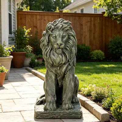 Outdoor Decor Lion Animals Weather Resistant Water Resistant UV Resistant Concrete Garden Art Statue