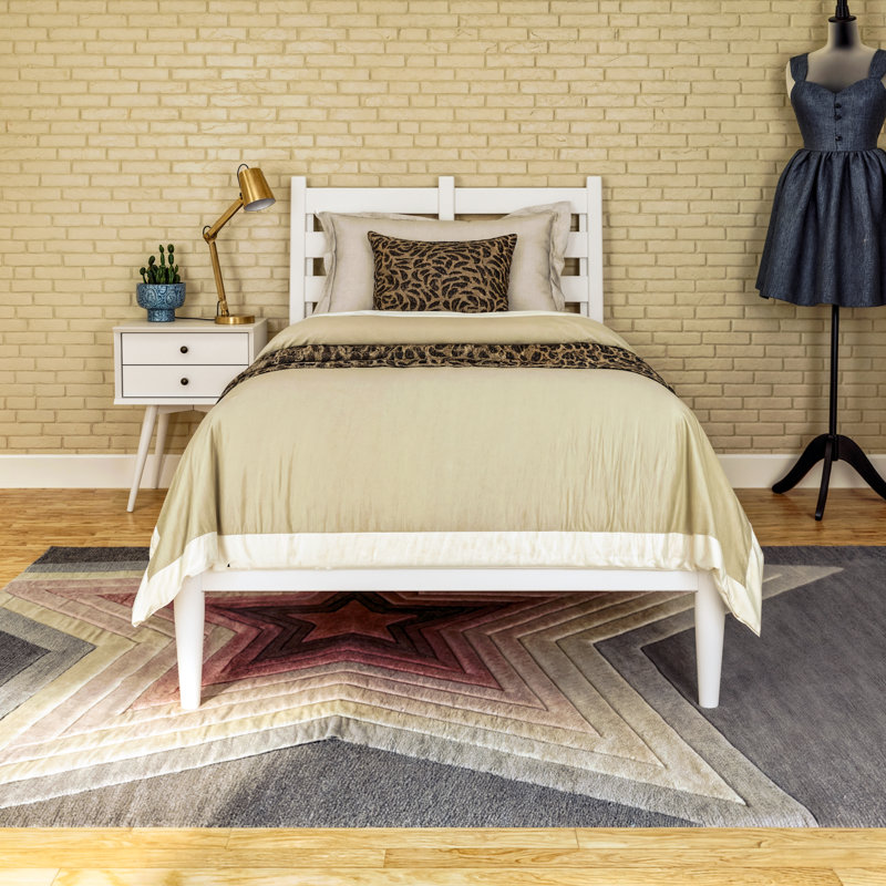Lit plateforme en bois massif Ashlie, Blanc, Simple