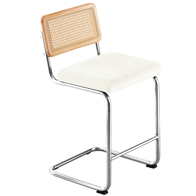 Tabouret rembourré en velours Krickelin, Tabouret de comptoir (siège d'une hauteur de 26 p, Argent, blanc