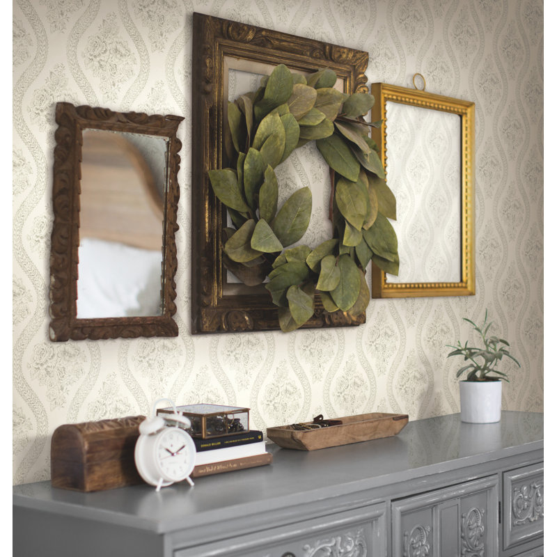Papier peint couvre-lit floral, Gris / Blanc cassé