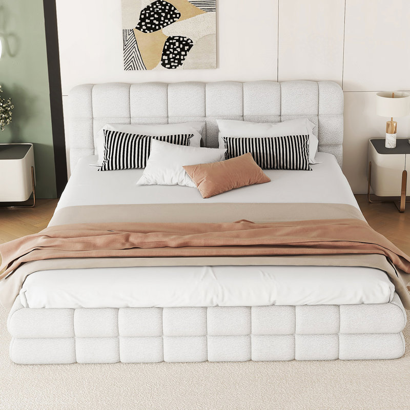 Grand lit plateforme tapissier, Blanc