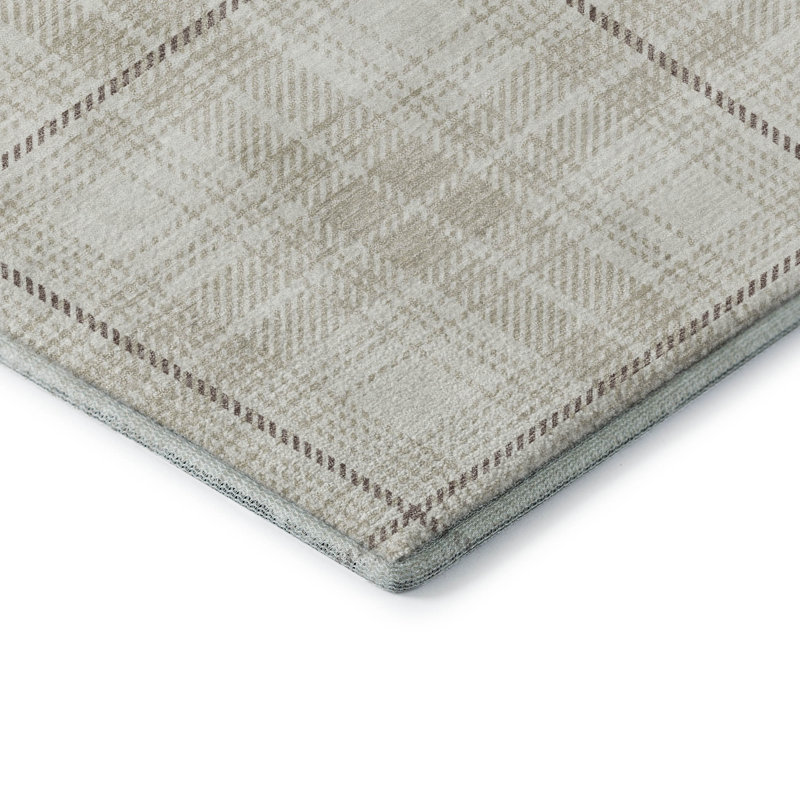 Premium Machine Washable Lyndhurst AMF993 Plaid Rug, Rectangle 9' x 12'