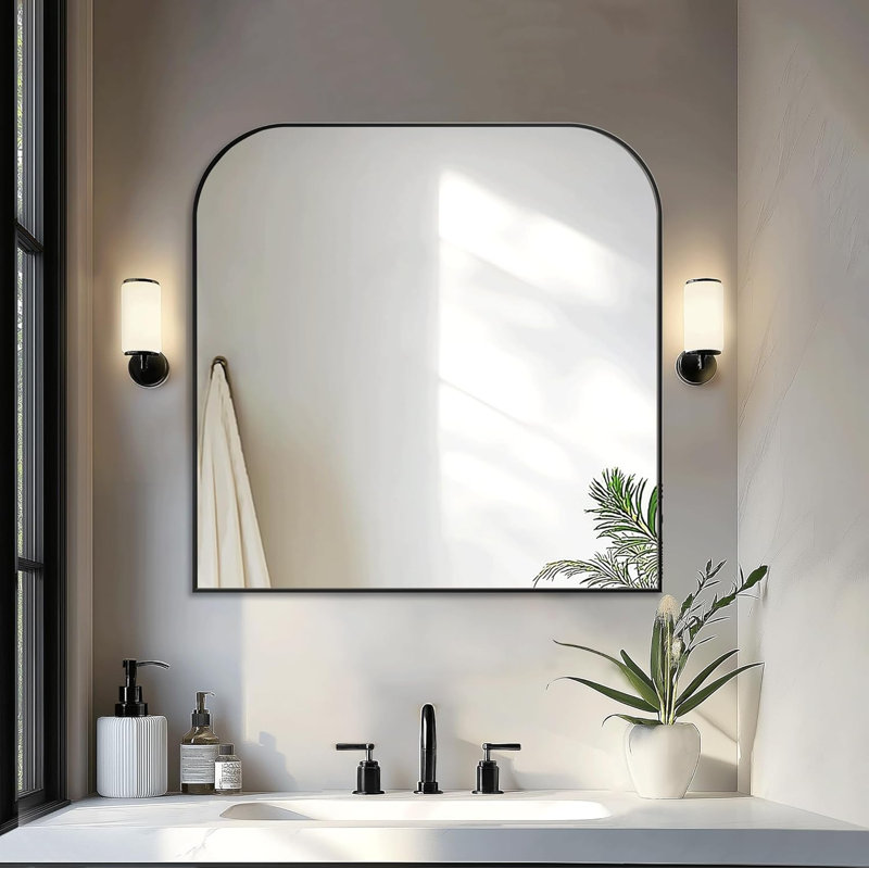 Miroir de salle de bain 30 po x 30 po avec cadre en métal doré, à placer au-dessus du lavabo