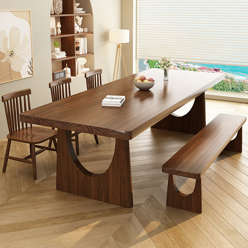 Table de salle à manger rectangulaire en bois massif brun pour la salle à manger / cuisine