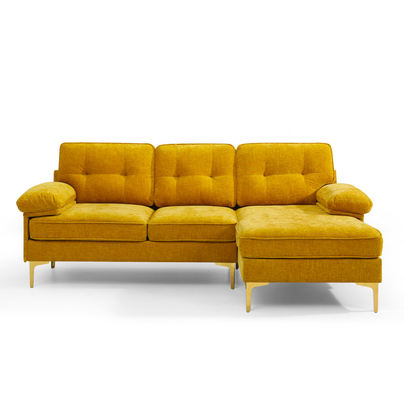 Canapé modulaire capitonné en bois massif de 82,7 po Tylisha, poids maximal de 1 000 lb, Or, Chenille jaune