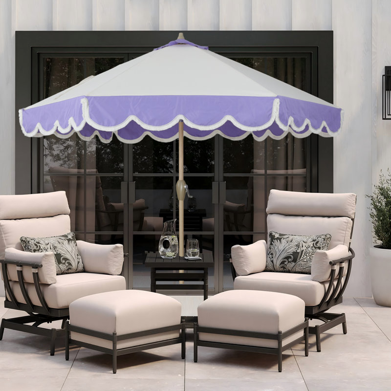 Parasol de patio avec manivelle, parasol d'extérieur avec 6 nervures en aluminium avec pampilles pour patio, terrasse, bord de piscine