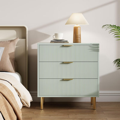 Fluted Wood Dresser for Bedroom with 3 Drawers, Modern Chest of Drawers, Dresser with Handle, Drawers Organizer for Living Room, Hallway, Entryway by Mercer41
