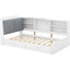 Lit plateforme simple avec rangement pour tête de lit, 2 tiroirs, tablettes en bois blanc