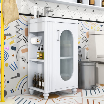 Meuble-lavabo autoportant de 20 po avec lavabo en céramique, tablettes de rangement à deux niveaux et armoire de porte en verre