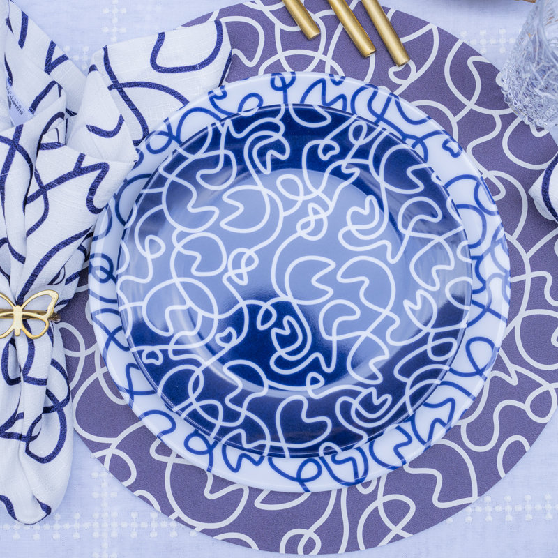 Blue Link & Starburst Round Placemat, Geometric Shapes, Navy