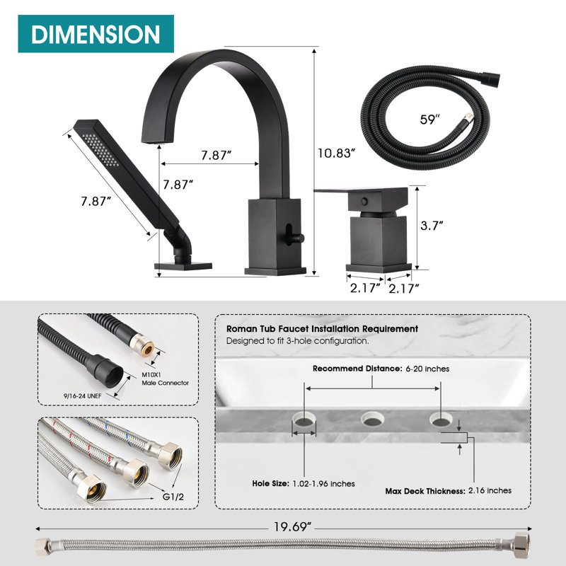 Roman Tub Faucet Set With Rough-in Valve, Matte Black